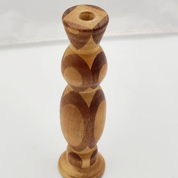 Handmade wood inlay candlestick